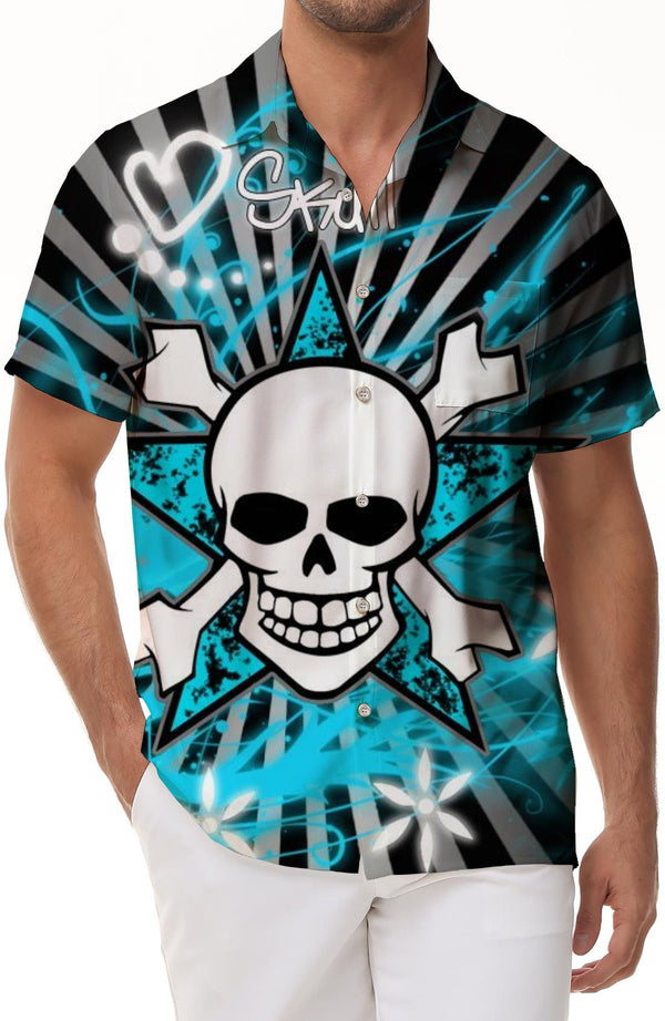 Death sign men's casual shirt gothic short sleeve shirt fashion vintage grim reaper skull button down shirt summer lapel street beach shirt streetwear