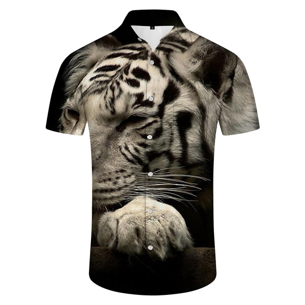 
White Tiger Hawaiian Shirt Tropical Men's Street Short Sleeve Button Shirt Ocean Resort Clothing
                
