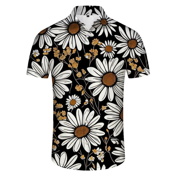 
Retro chrysanthemum 3d digital print pattern tropical Hawaiian fashion fun cool men's loose short-sleeved shirt
                