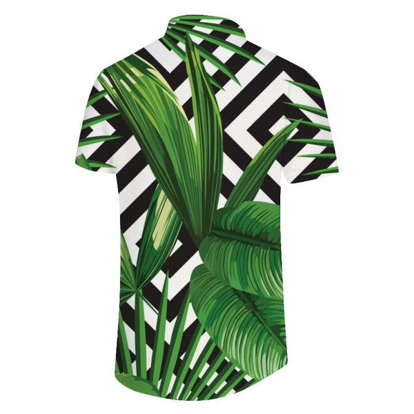 
Tropical Leaves Print Casual Summer Men's Button Shirt Short Sleeve Style Tops Hawaiian Seaside Shirt
                