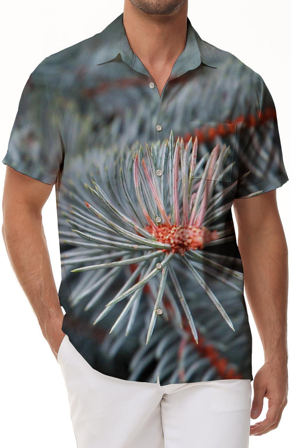Pine Trees Nature Scenery Landscape Print Men's Shirt Short Sleeve Colorful Button Beach Shirt Tropical Vacation