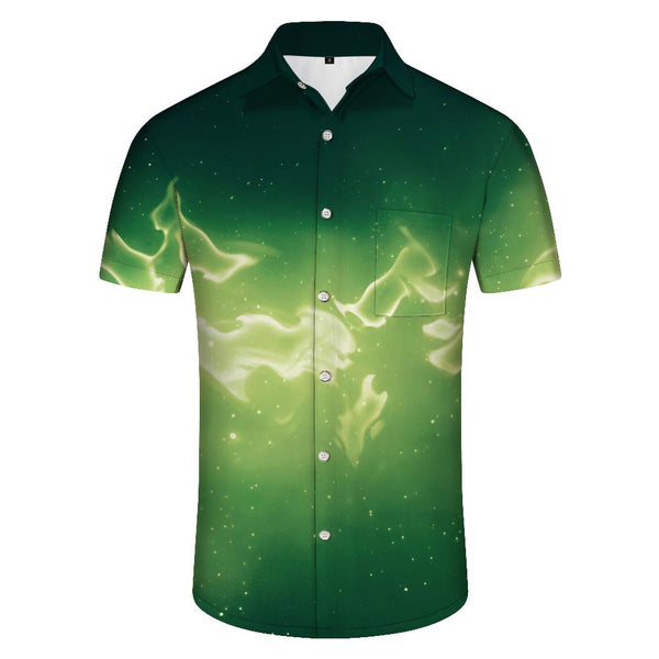 
Galaxy Green Gradient Flame Pattern Men's Shirt Short Sleeve Turtleneck Button Lapel Top Men's Shirt
                