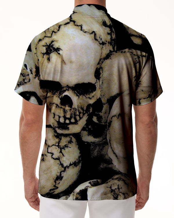 
Retro cool skull print shirt Hawaiian button-down lapel hip-hop summer men's casual loose short sleeves
                