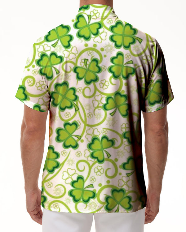 
Lucky Clover Shamrock Print St. Patrick's Day Hawaiian Button Lapel Summer Shirt Men's Green Party Shirt Floral Casual Shirt Party Festival Shirt
                