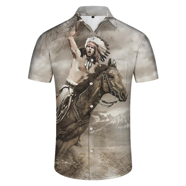 
Oil painting running horse men's Hawaiian shirt short sleeve button casual shirt suitable for summer beach
                