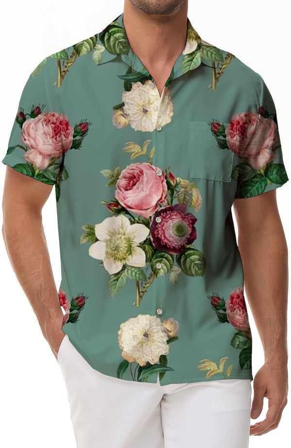 Vintage Style Floral Print Men's Polyester Shirt Short Sleeve Button Shirt Vacation Hawaiian Shirt Tops