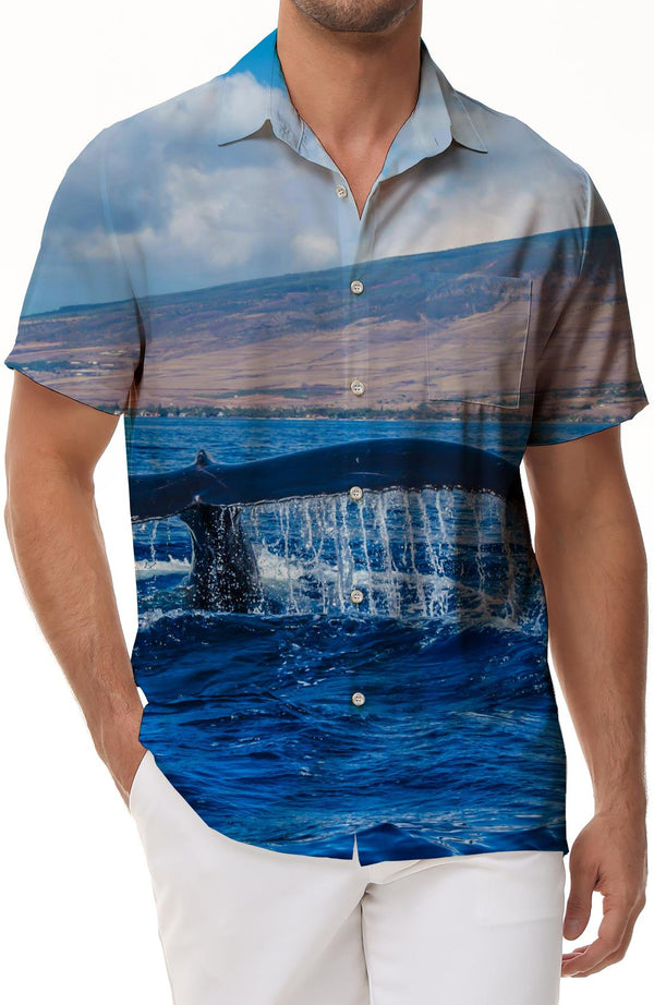 Digital Printing 3D Whale Pattern Men's Clothing Casual Shirt Hawaiian Tropical Short Sleeve Street Fashion Daily Loose Simple Tops