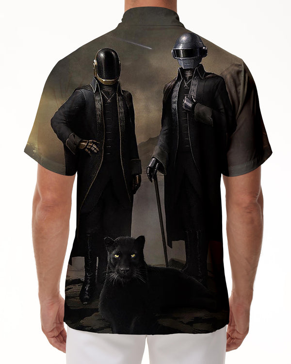 
Punk trendy men's pattern short sleeve fashion shirt full print summer casual tops black
                