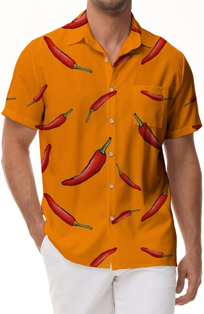 Pepper button-down lapel men's Hawaiian shirt for daily travel, seaside vacation and party short-sleeved shirt