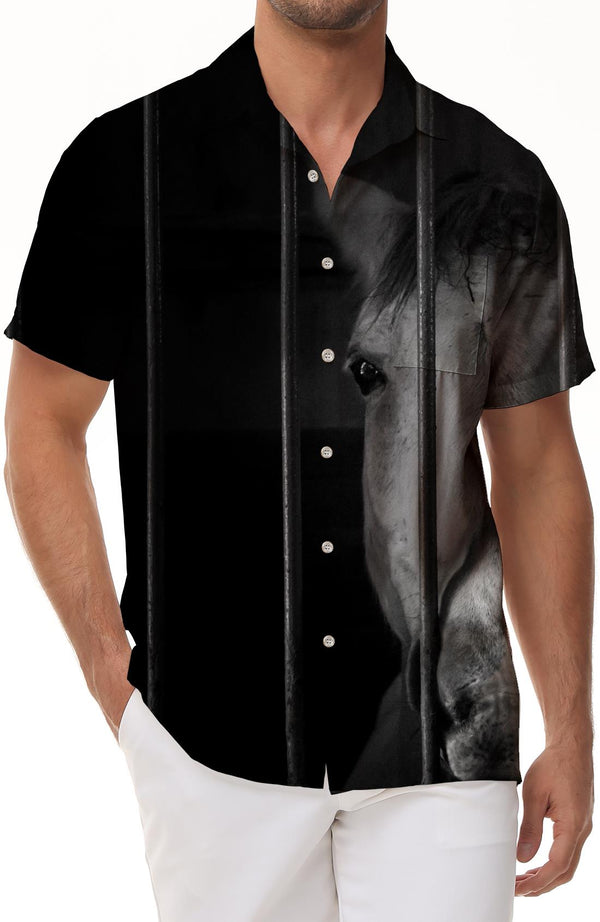 Black Horse Summer Beach Hawaiian Shirt With Pocket Shirt Short Sleeve Casual Men's Shirts Men