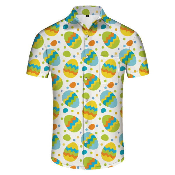 
Funny Egg Hawaiian Button Lapel Pattern Style Men's Loose Outdoor Travel Short Sleeve Shirt Top
                
