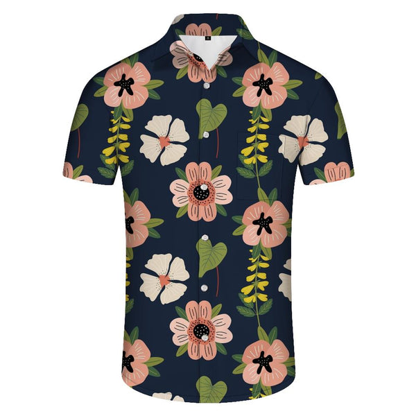 
Hawaiian fashion fun digital print pattern men's casual loose regular style simple seaside style versatile shirt
                