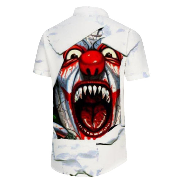 
White hip hop rock new fashion crazy clown digital print men's Hawaiian button loose shirt short sleeves
                