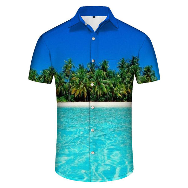 
Blue tropical seaside fashion casual Hawaiian style 3D digital flower print button men's summer casual shirt
                