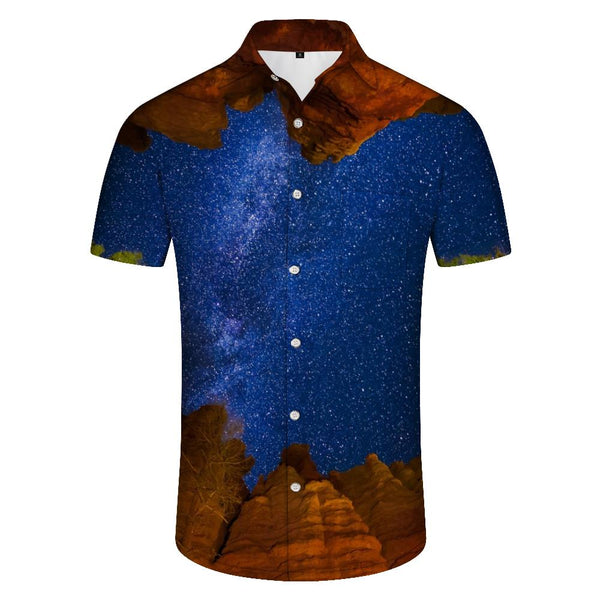 
Desert Wild Chibi Silver Sea Men's Shirt Short Sleeve Casual Loose Button Shirt Beach Shirt Starry Sky
                