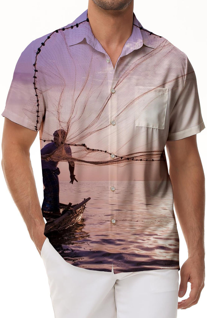 Fishnet Mens Hawaiian Shirt Short Sleeve Summer Shirt Beach Classic Shirt Printed Casual Regular Fit