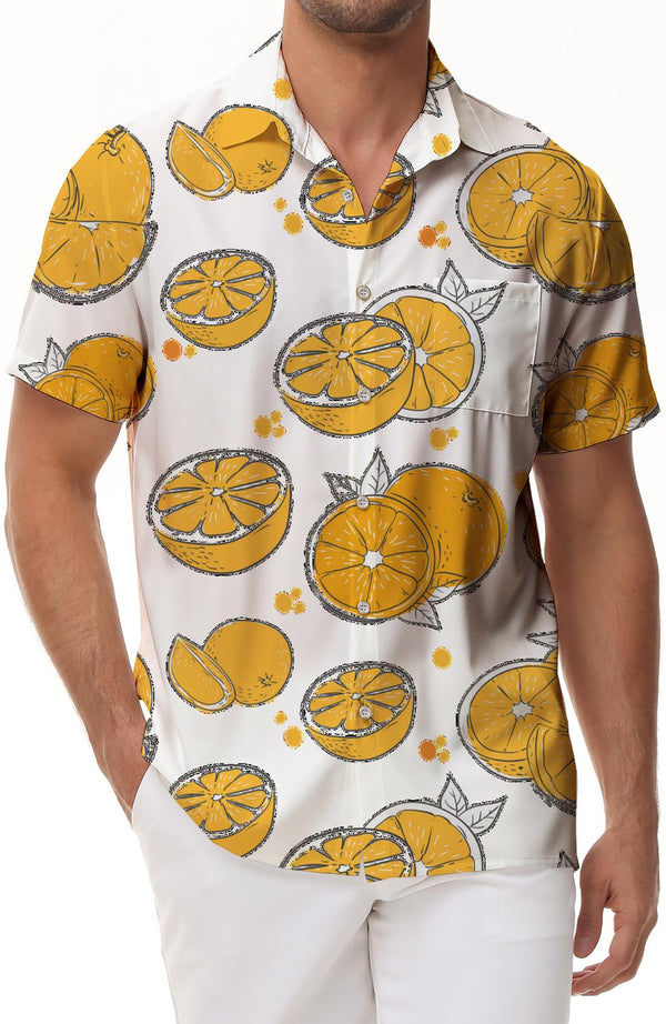 
Mens Hawaiian Shirt Cute Orange Beach Summer Cuban Shirt Summer Short Sleeve Button Shirt
                