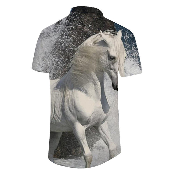 
Pentium White Dragon Horse Men's Casual Loose Tropical Style Button Lapel Pocket Street Casual Short Sleeve Seaside Fun Top
                