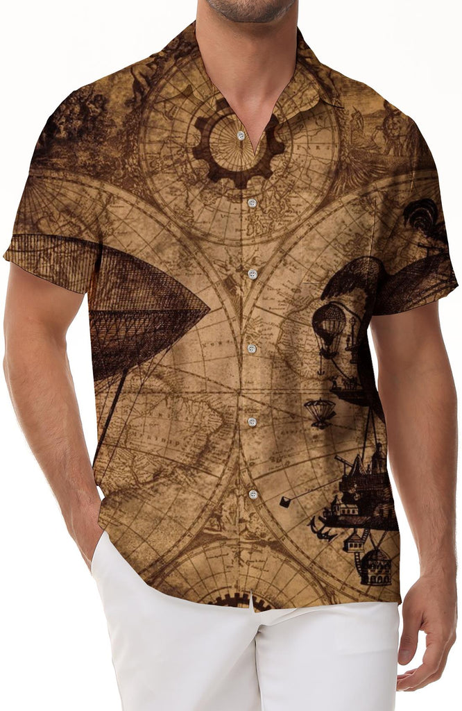 Retro Summer Men's Shirt Loose Hawaiian Short Sleeve Shirt 3D Nautical Chart Loose Top Breathable Clothes