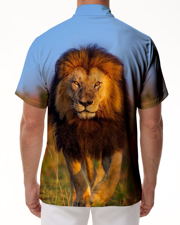 
3D Lion Print Men's Short Sleeve Hawaiian Beach Shirt African Lion Men's Lapel Shirt Casual Button-down Short Sleeve Shirt Tops
                