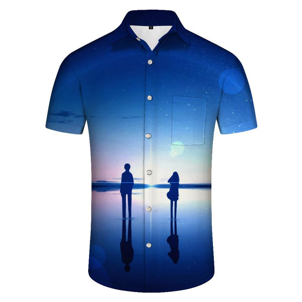 
Seaside Ocean Night Sky Anime Men's Loose Short Sleeve Button Hawaiian Lapel Pocket Digital Print Mixed Color Top
                