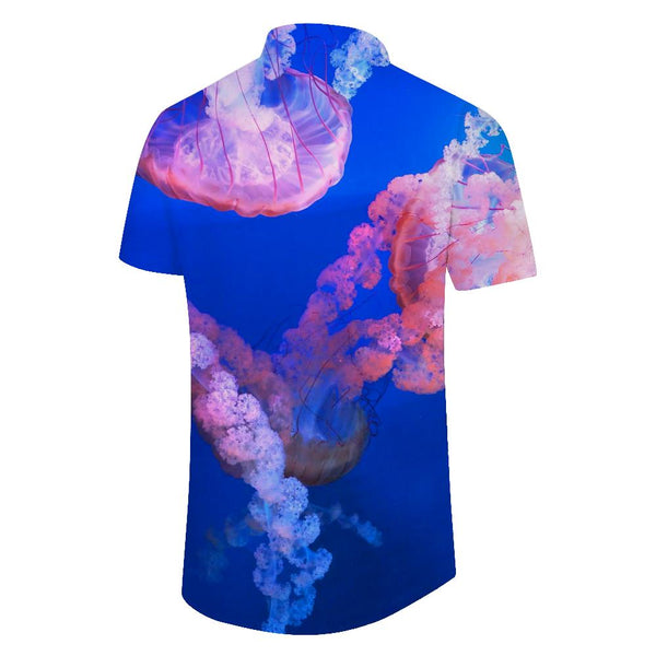 
Blue Undersea Colorful Jellyfish Men's Summer Tropical Button Shirt Hawaiian Party Short Sleeve Vacation Beach Shirt Print Pattern
                