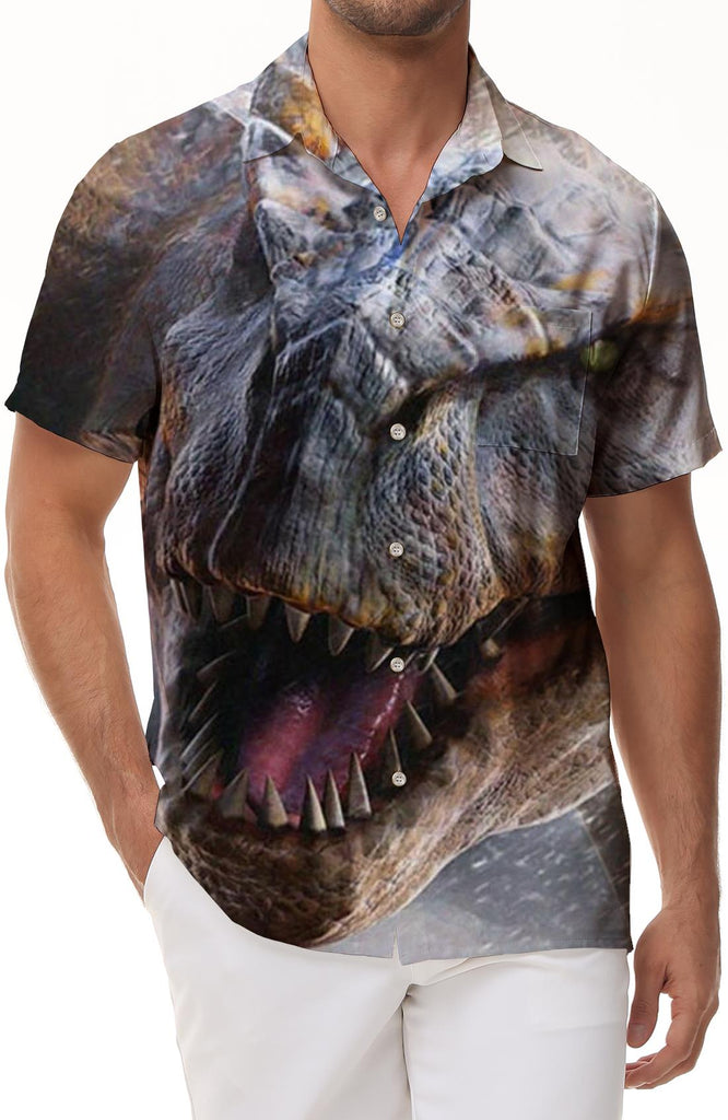 Thunder Dinosaur Men's Loose Casual Short Sleeve Button Breathable Comfortable Hawaiian Short Sleeve Shirt Summer Tops