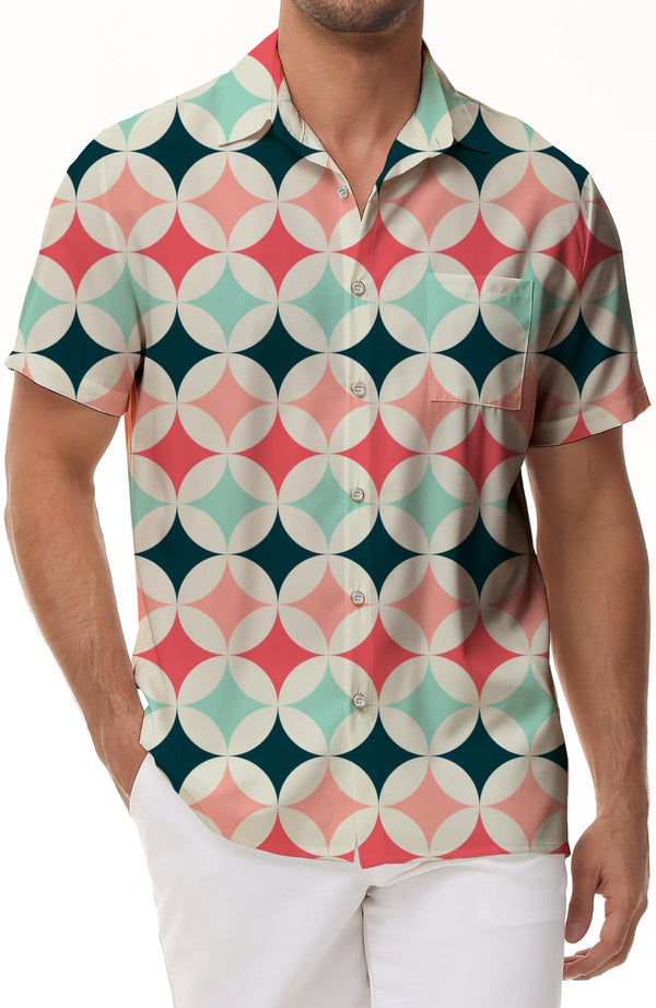 Geometric 3d print short sleeve pattern men's casual loose tropical Hawaiian button down lapel shirt casual fashion men's summer loose shirt