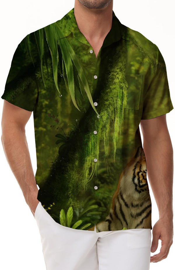 Fashion Brand Men's Shirt Hawaii Nature Forest Tree Print Tops Casual Beach Shirts Men's Clothing