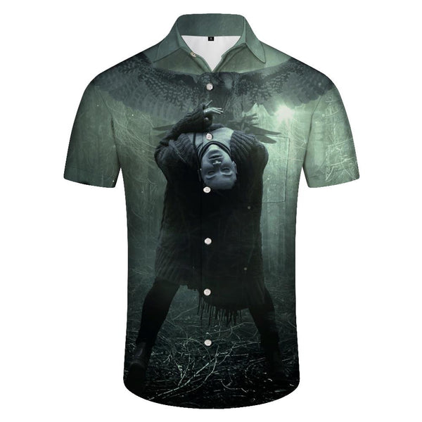 
Zombies and Eagles in Mysterious Forest Men's Short Sleeve Button Hawaiian Lapel Beach Shirt Beach Clothing
                