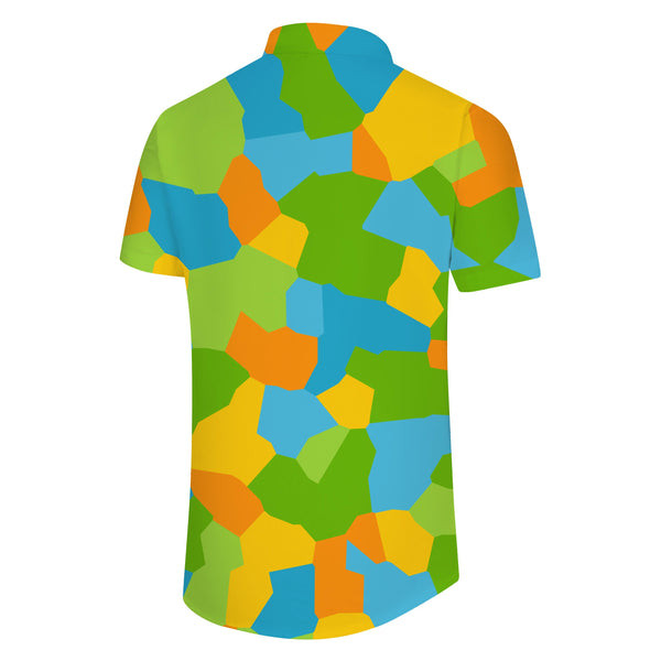 
Bohemian psychedelic color square men is Cuban collar shirt casual button shirt short sleeve vacation beach
                