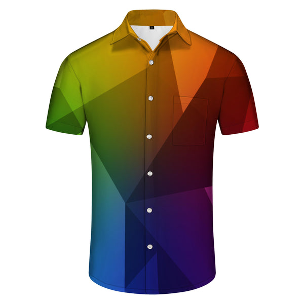 
Artistic style mixed color breathable Hawaiian lapel button print abstract geometric shirt short sleeve beach men's casual style
                