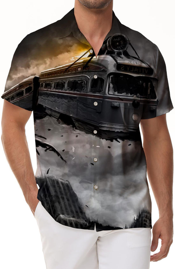 Men's 3D Geometric Print Shirt Fashion Button Lapel Short Sleeve Hawaiian Train Summer Shirt