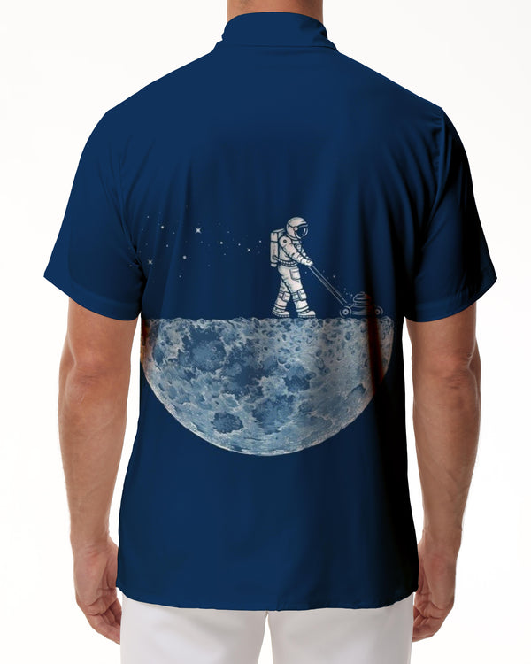 
Personalized Moon Print Hawaiian Button Lapel Men's Loose Astronaut Shirt Digital Printing Casual Travel Seaside Short Sleeve Shirt Beach Blue
                