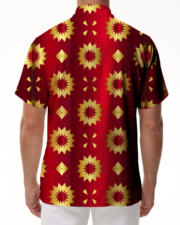 
Summer Men's Yellow Sun Pattern Short Sleeve Shirt
                