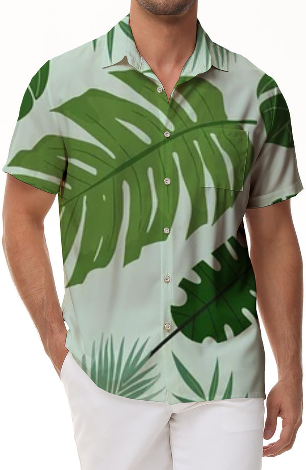 
Green tropical leaves print men's casual short sleeve lapel button-down summer beach button-down shirt tops for vacation at the seaside
                