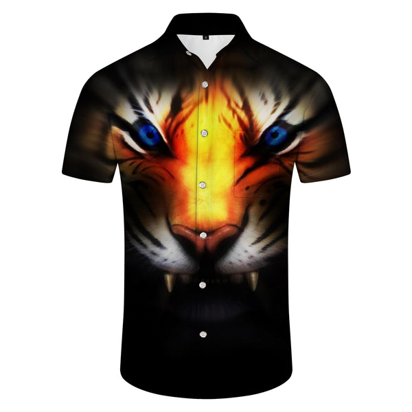 
Jungle King aura tiger fashion style personality men's suitable beach shirt Hawaiian pocket short sleeve print tiger short sleeve beach
                