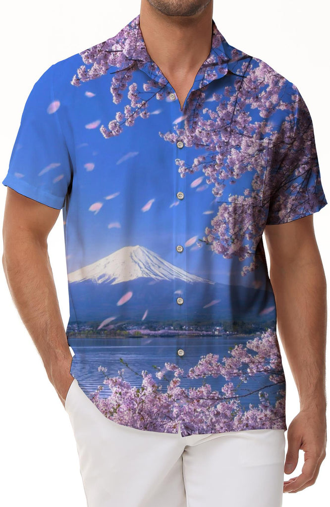 Japan Fuji Snow Mountain Cherry Blossom Tree Beautiful Flower Rain Digital Printing Men's Casual Street Daily Travel Hawaii Tropical Four Seasons Resort Beach Clothing