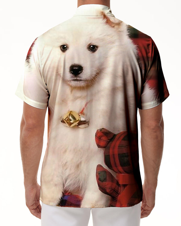 
American Eskimos Dogs Men's Hawaiian Shirt Short-Sleeve Button Down Shirt Tops for Casual Beach Vacation
                