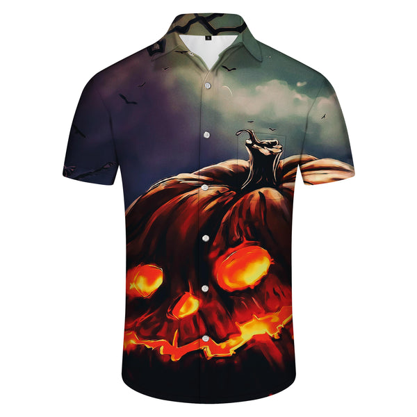 
Spooky Pumpkin Pattern Men's Shirt Short Sleeve Button Fashion Holiday Shirt Halloween Hawaiian Shirt
                