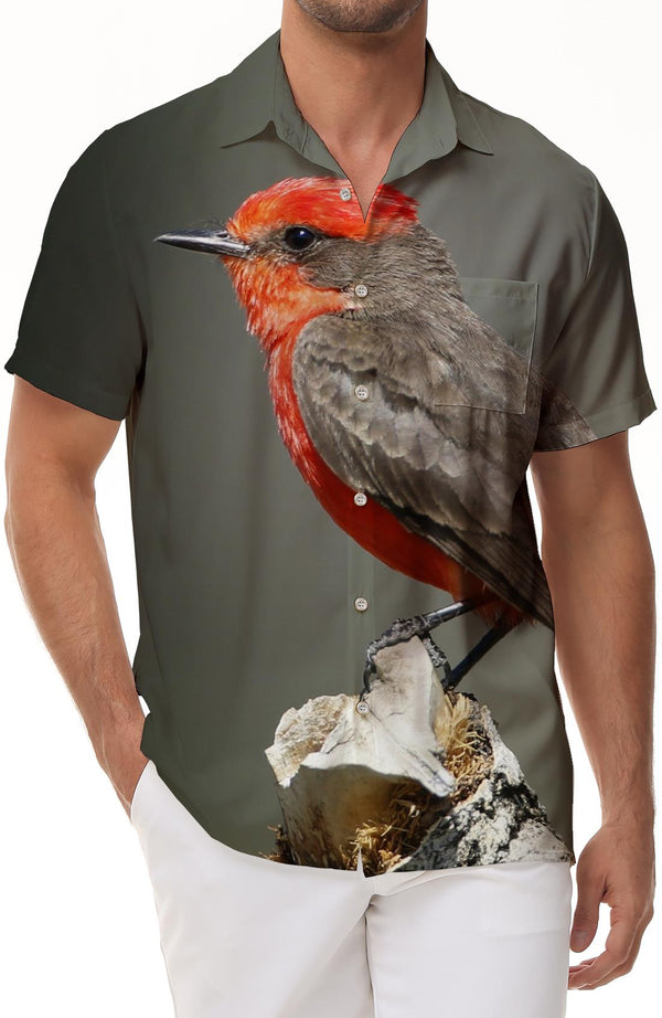 Brown and Black Fun Cute Bird Fashion Tropical Casual Short Sleeve Summer Beach Shirt Tops Mens Hawaiian Shirt Button Print