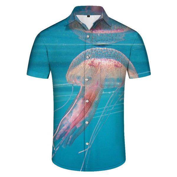 
Jellyfish pink loose casual daily travel vacation men's Hawaiian beach shirt art jellyfish pattern short sleeve button short sleeve
                
