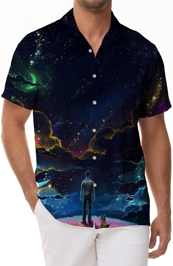 Art Anime Movie Button Lapel Men's Hawaiian Shirt 3D Printed Short Sleeve Tropical Vacation Beach Shirt