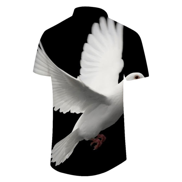 
Sky black white flying pigeon men's casual button shirt short sleeve regular style short sleeve printed shirt beach clothing
                