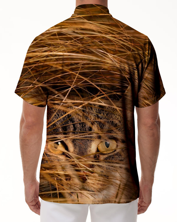 
Men's casual button animal kitten short sleeve fashion simple lapel pocket regular style Hawaiian shirt beach top
                