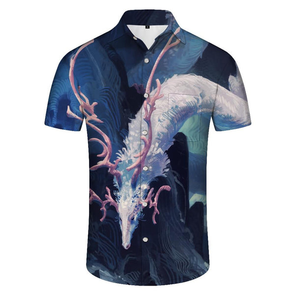 
Black mythology ancient white dragon art digital printing fashion short-sleeved shirt four seasons tropical fun Hawaiian shirt men's short-sleeved shirt style
                