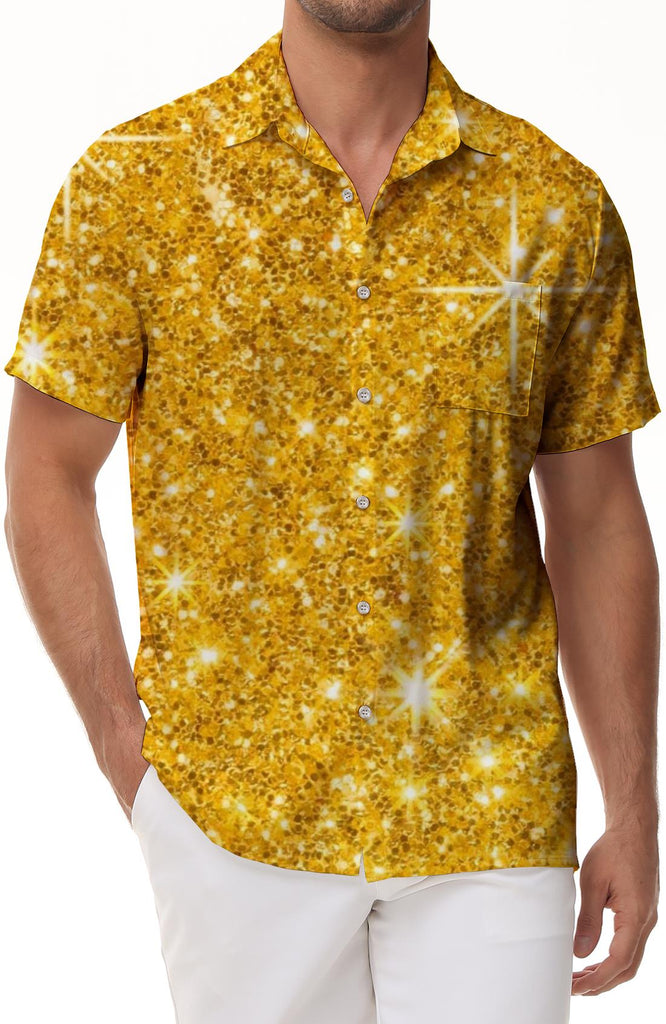 Men's Gold 3D Printed Short Sleeves Digital Printing Casual Lapel Hip Hop Street Fashion Short Sleeves