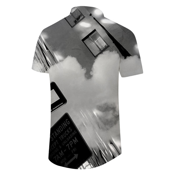 
Black and white abstract sky landscape clouds new landscape men's short-sleeved shirt daily street casual tops
                