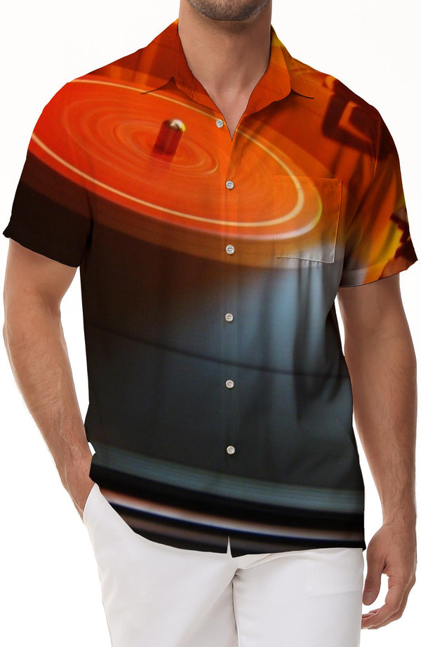 Men's Hawaiian Shirt Loose Short Sleeve Button Collar Music Record Tie Beach Shirt Casual Shirt Short Sleeve Fashion