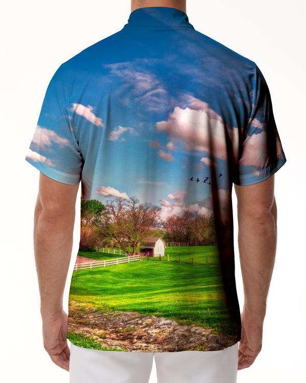 
Beautiful Swiss nature landscape print pattern men's Hawaiian shirt print summer beach casual short sleeve button shirt
                